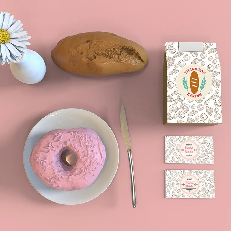 100-500pcs Kraft Paper Handmade with Love Stickers Thank You Sticker for Baking Packaging Envelope Seals Small Business Stickers