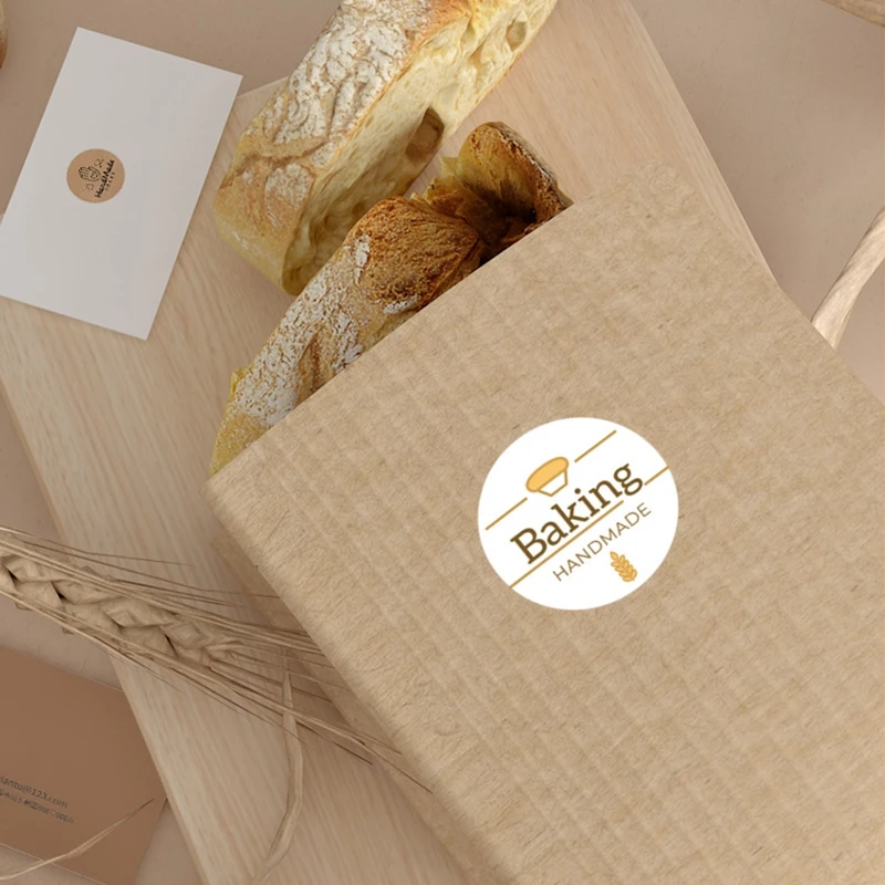 100-500pcs Kraft Paper Handmade with Love Stickers Thank You Sticker for Baking Packaging Envelope Seals Small Business Stickers