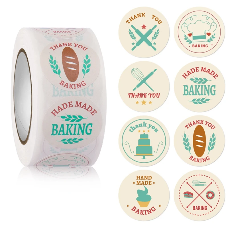 100-500pcs Kraft Paper Handmade with Love Stickers Thank You Sticker for Baking Packaging Envelope Seals Small Business Stickers
