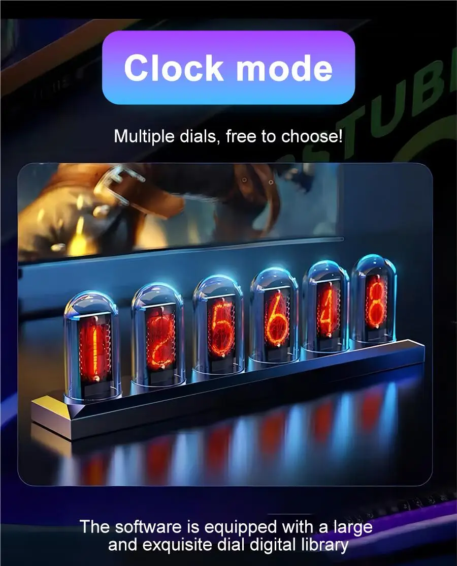 RGB Nixie Tube Clock LED Glows IPS Color Screen DIY Analog Digital Tube Night Lights Gaming Desktop Home Decoration Gift Idea