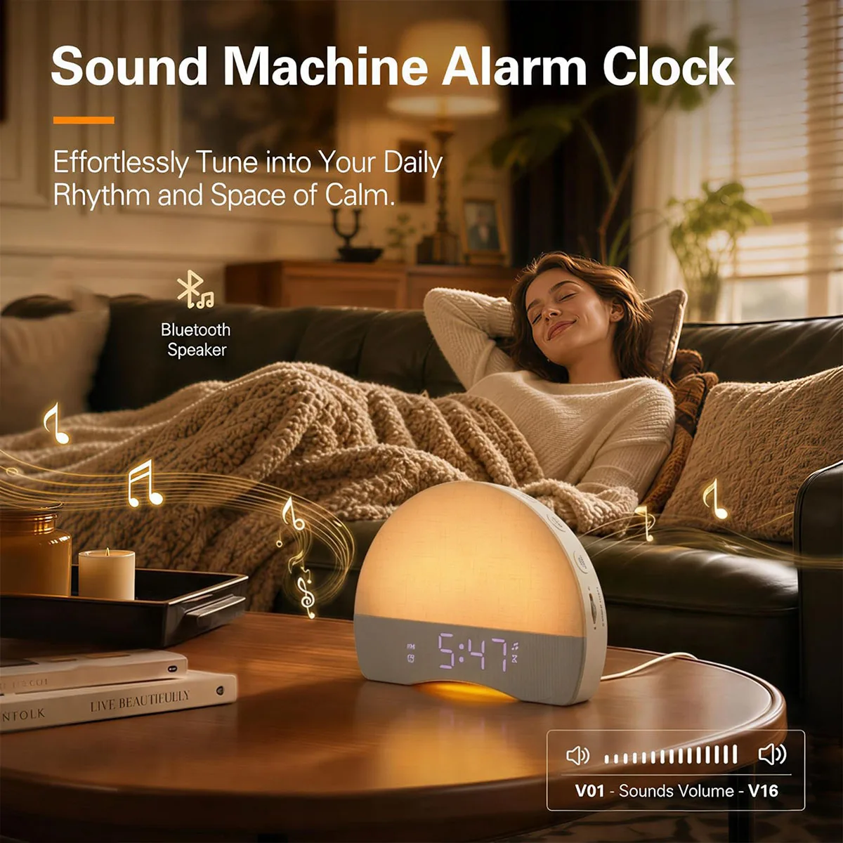 Wake Up Lights Sunrise Alarm Clock Dimmable Night Light White Noise Sound Machine with 30 Soothing Sounds for Heavy Sleeper Gift