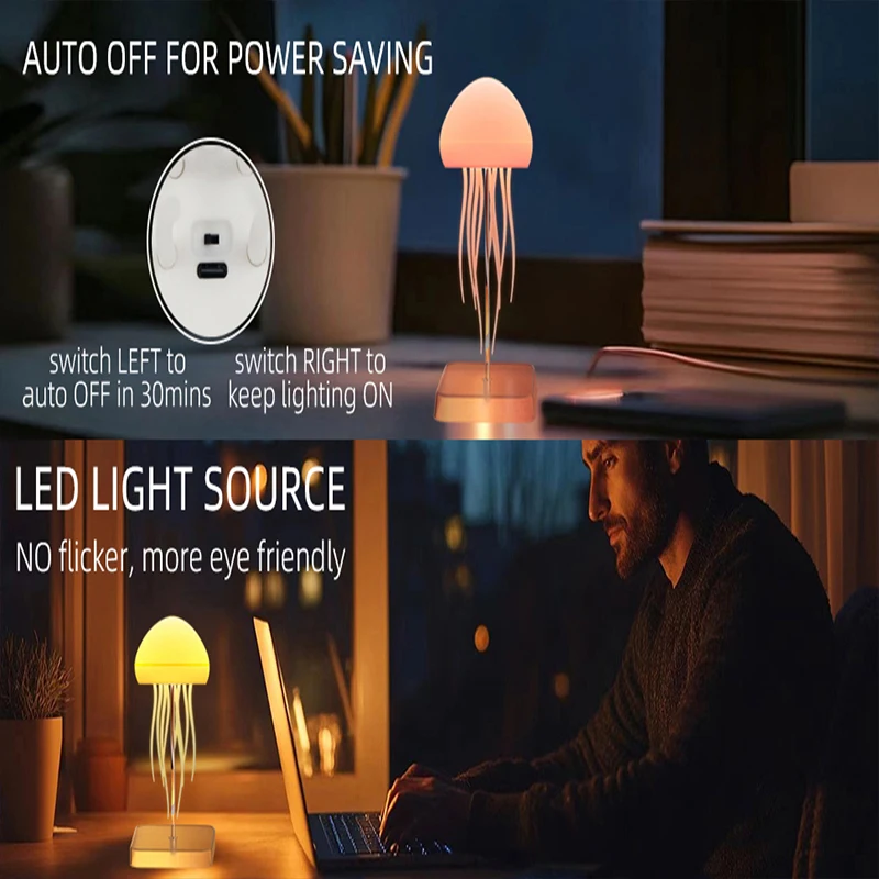 LED Jellyfish Lamp with 9 Tentacles 2 Working Modes Ultra Long Battery Life Colour Gradient Light Effects with Remote Control