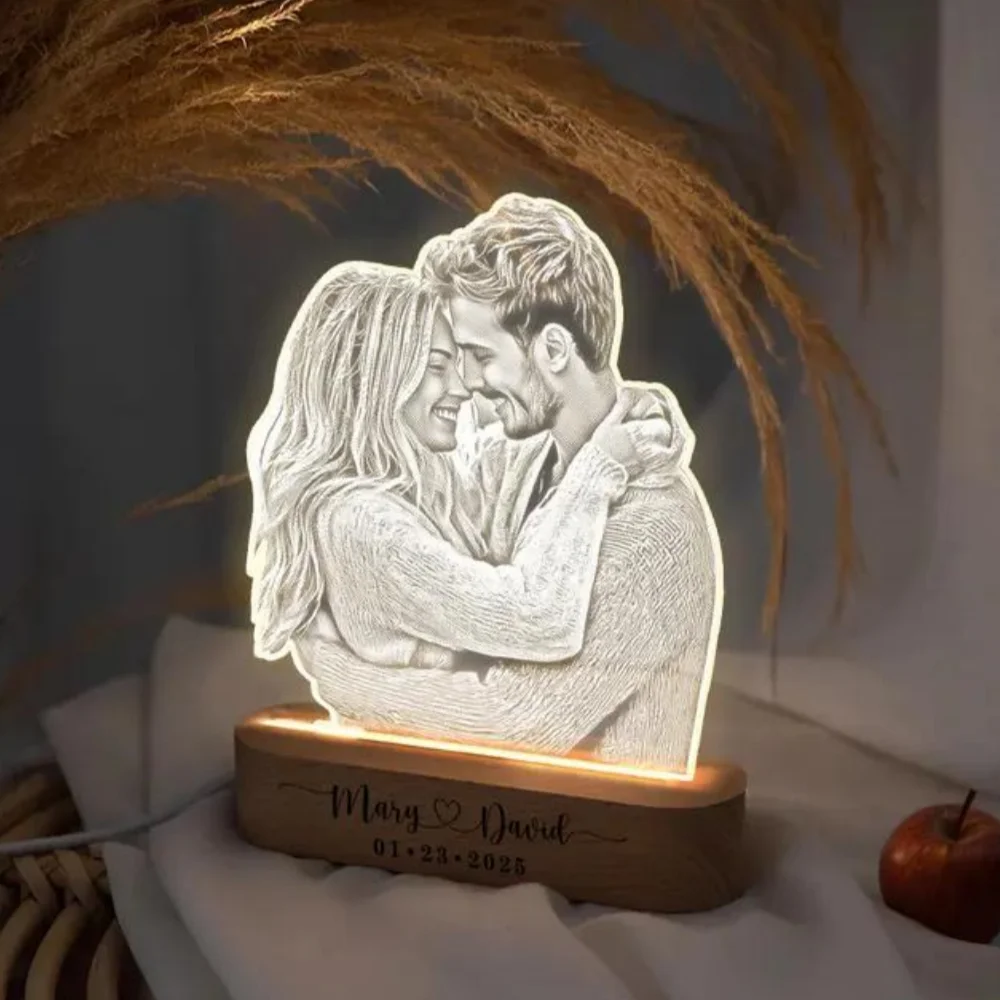 Anniversary Women Men Couples Gifts Custom Photo Lamp Love Frame Personalized Acrylic Plaque Valentine's Day 3D Night Light Gift