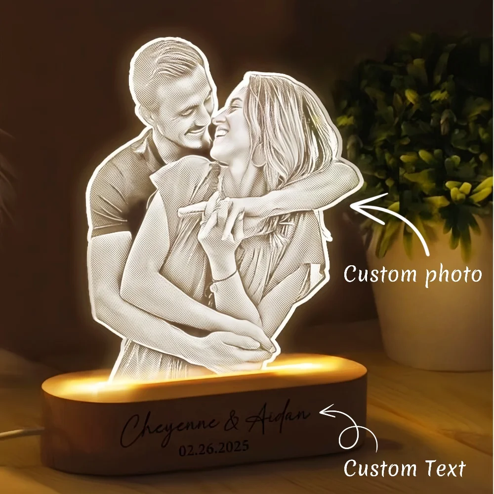 Anniversary Women Men Couples Gifts Custom Photo Lamp Love Frame Personalized Acrylic Plaque Valentine's Day 3D Night Light Gift