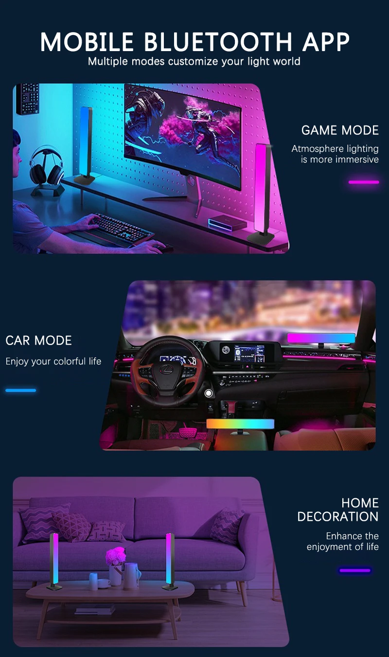 Smart Tuya RGB Gaming Atmosphere Light WIFI TV Game Computer Desktop Decor Desk Lamp App Remote Control Car Music Rhythm Light