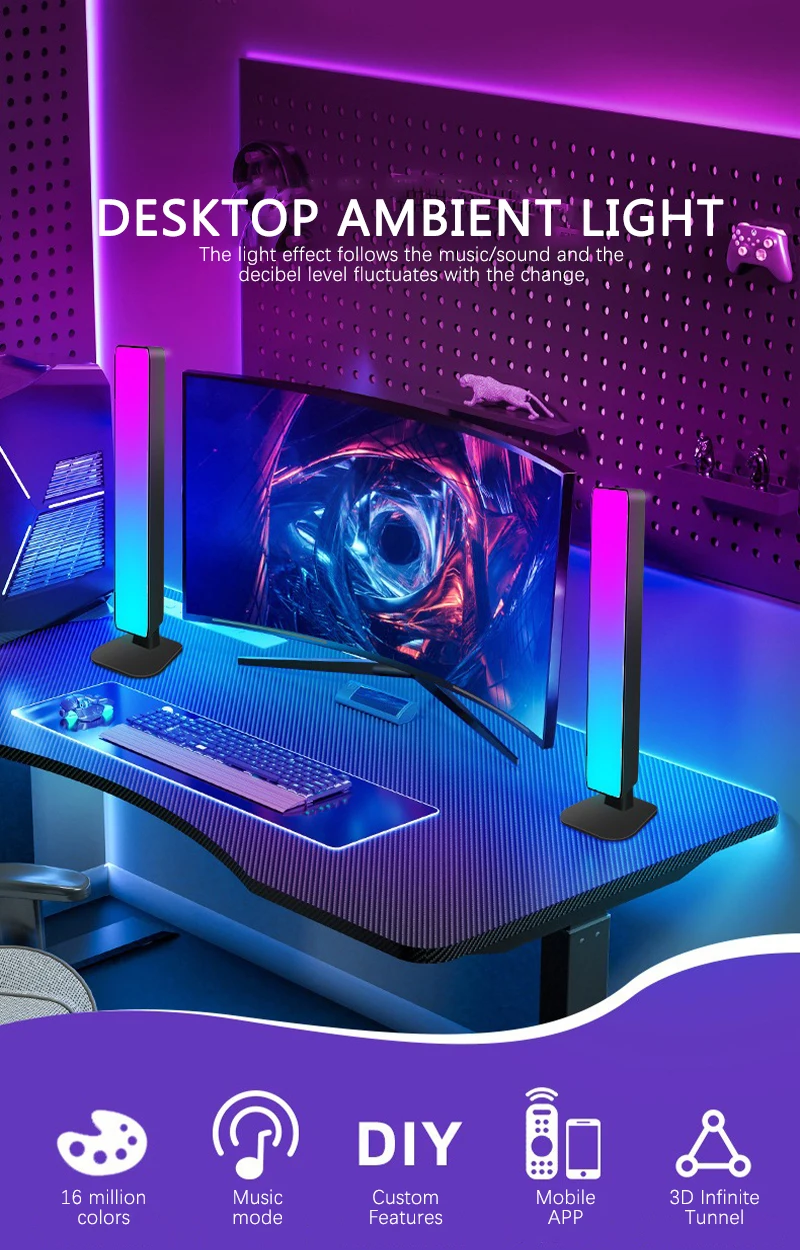 Smart Tuya RGB Gaming Atmosphere Light WIFI TV Game Computer Desktop Decor Desk Lamp App Remote Control Car Music Rhythm Light