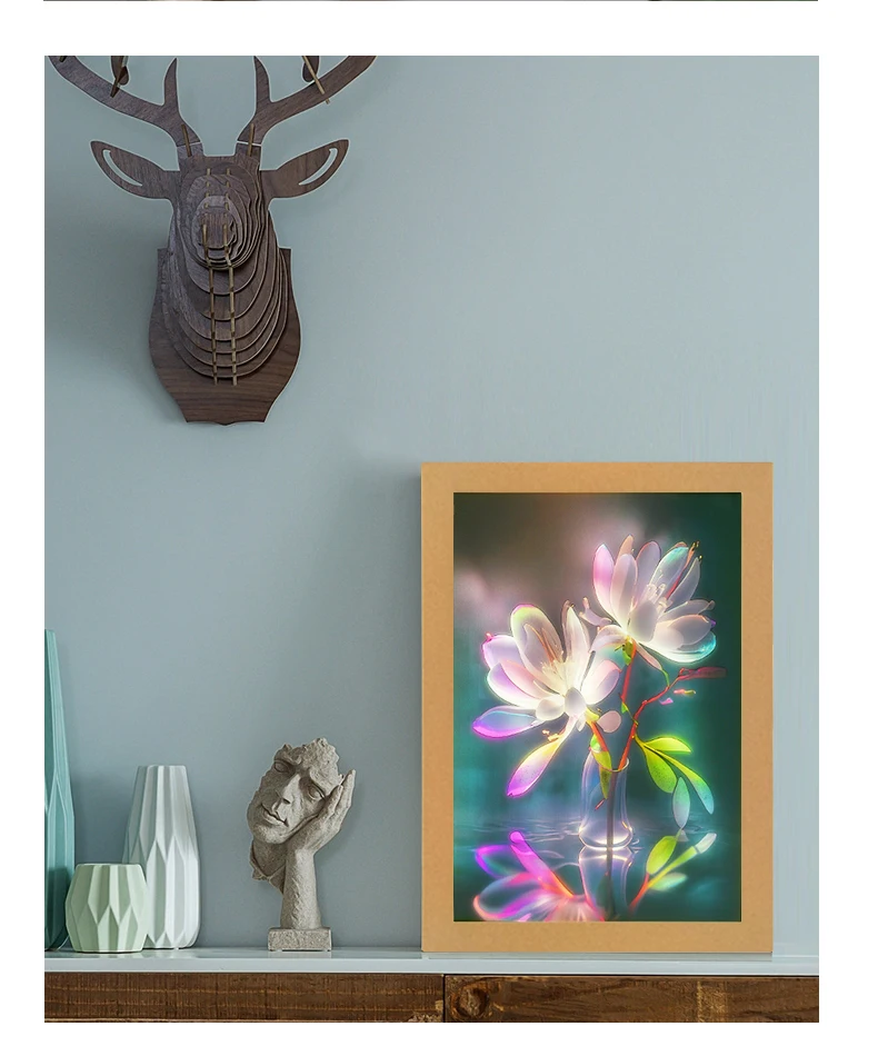INS Lighting Painting Decorations Modern And Minimalist Bedside Bedroom Creative Luminous Lighting Painting Three Color Dimming