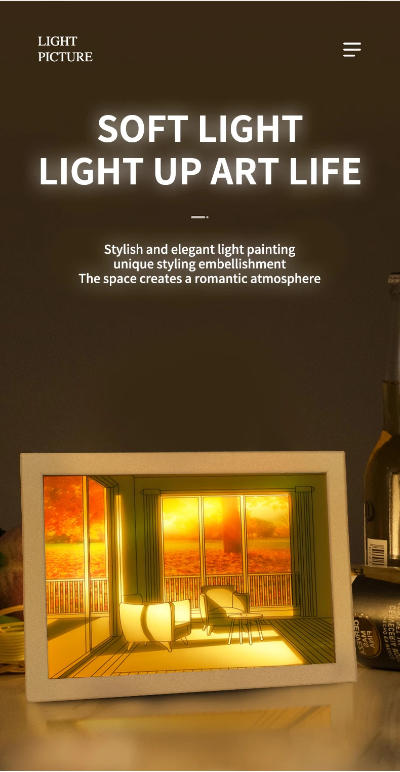 INS Lighting Painting Decorations Modern And Minimalist Bedside Bedroom Creative Luminous Lighting Painting Three Color Dimming