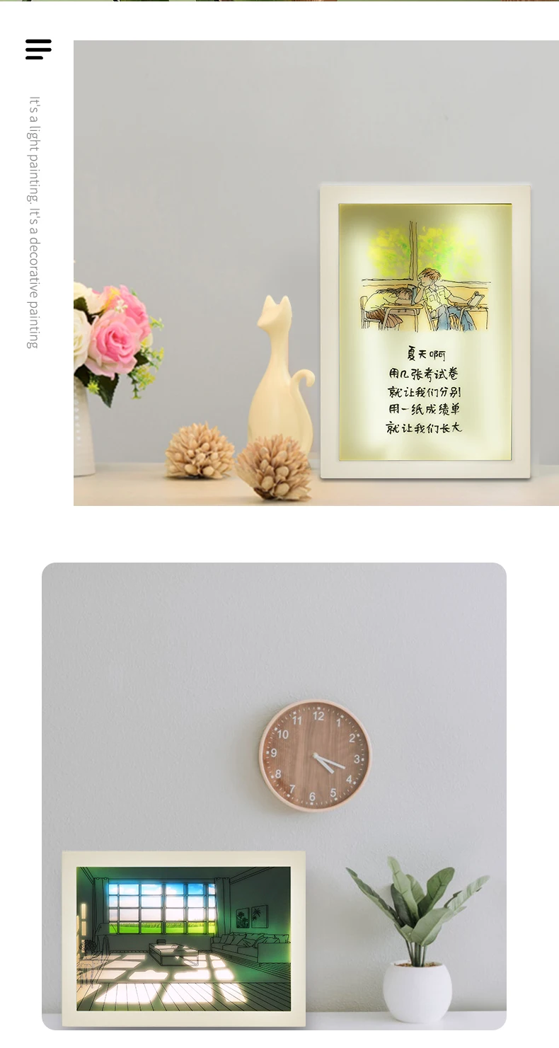INS Lighting Painting Decorations Modern And Minimalist Bedside Bedroom Creative Luminous Lighting Painting Three Color Dimming