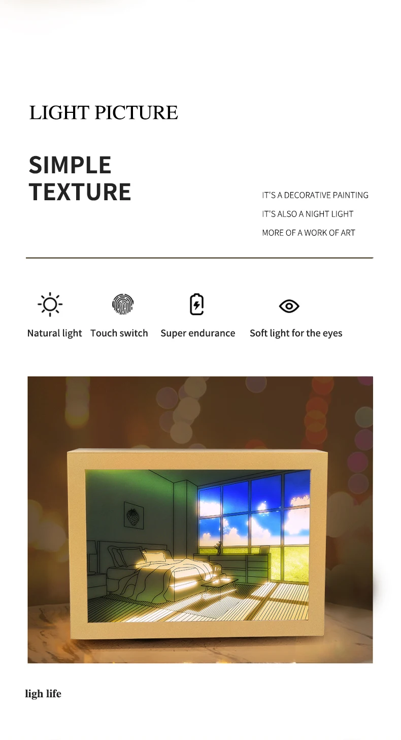 INS Lighting Painting Decorations Modern And Minimalist Bedside Bedroom Creative Luminous Lighting Painting Three Color Dimming