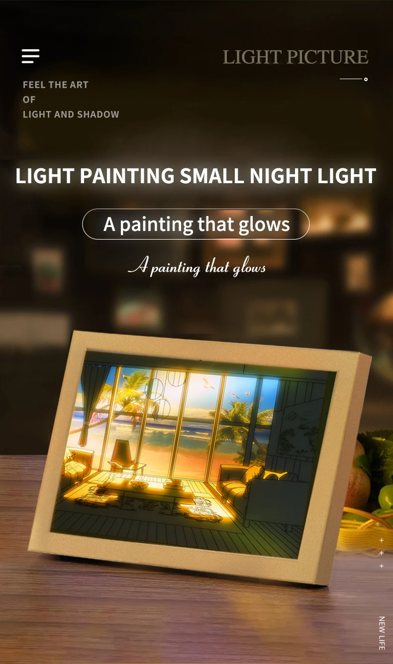 INS Lighting Painting Decorations Modern And Minimalist Bedside Bedroom Creative Luminous Lighting Painting Three Color Dimming