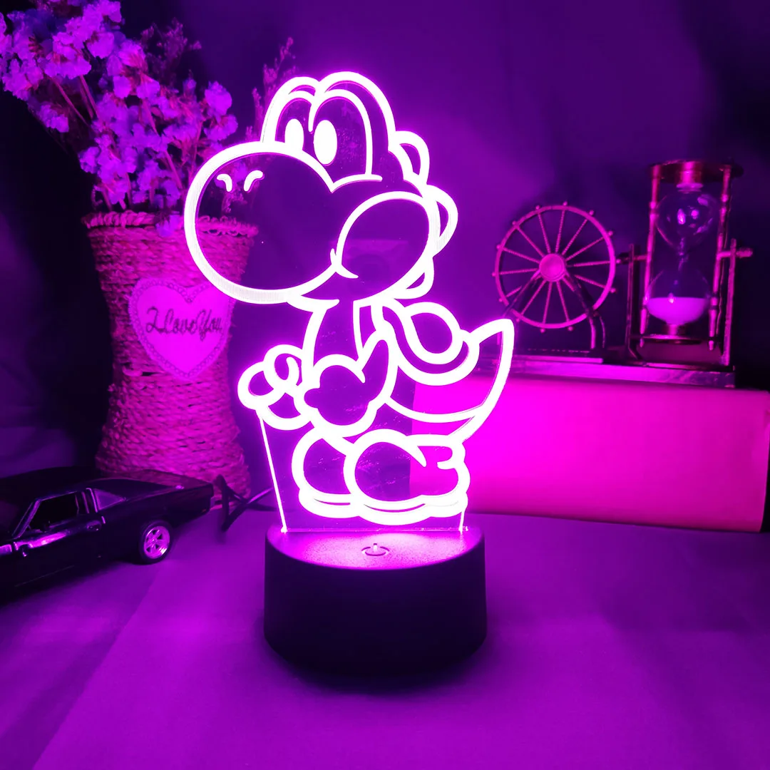 Harajuku Popular Funny Yoshi 3D Laser Acrylic Lamp 7 Color Changing Nightlight for Kids Bedroom Decoration Xmas Gift Desk Lamps