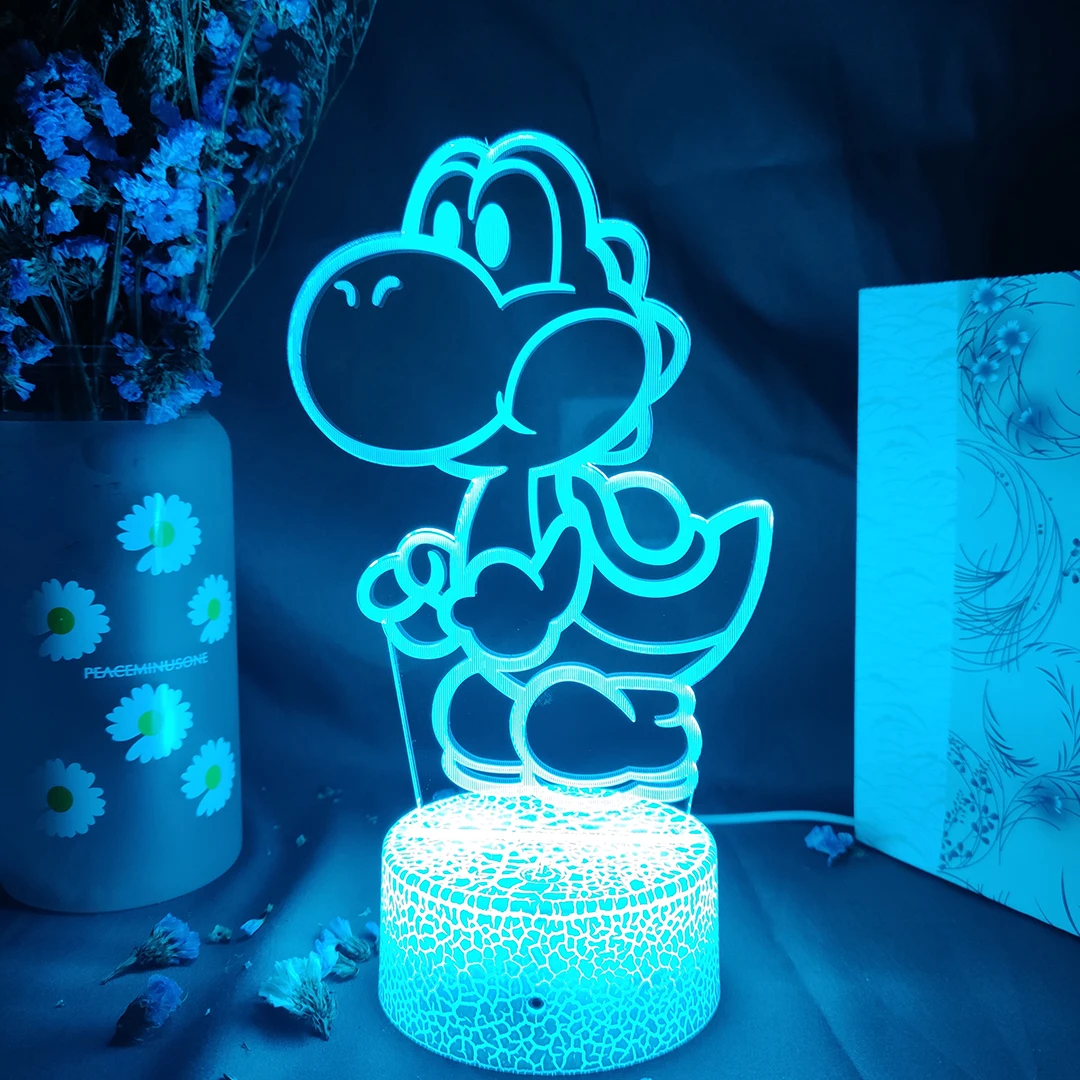Harajuku Popular Funny Yoshi 3D Laser Acrylic Lamp 7 Color Changing Nightlight for Kids Bedroom Decoration Xmas Gift Desk Lamps