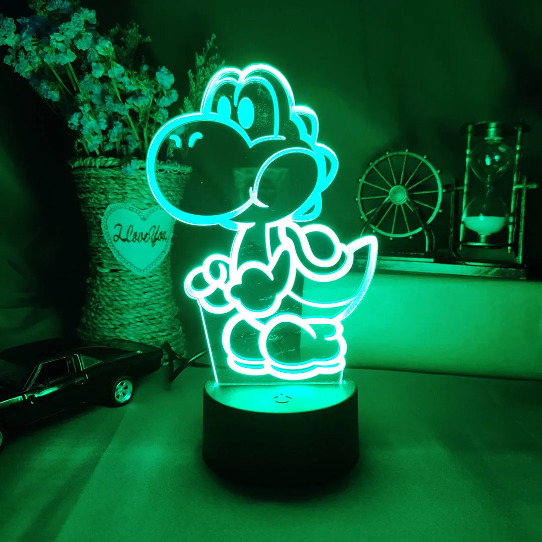 Harajuku Popular Funny Yoshi 3D Laser Acrylic Lamp 7 Color Changing Nightlight for Kids Bedroom Decoration Xmas Gift Desk Lamps