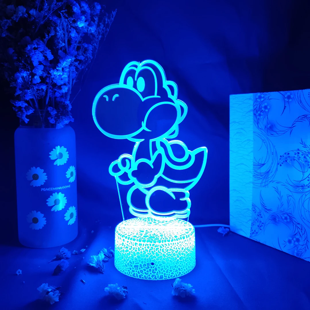 Harajuku Popular Funny Yoshi 3D Laser Acrylic Lamp 7 Color Changing Nightlight for Kids Bedroom Decoration Xmas Gift Desk Lamps