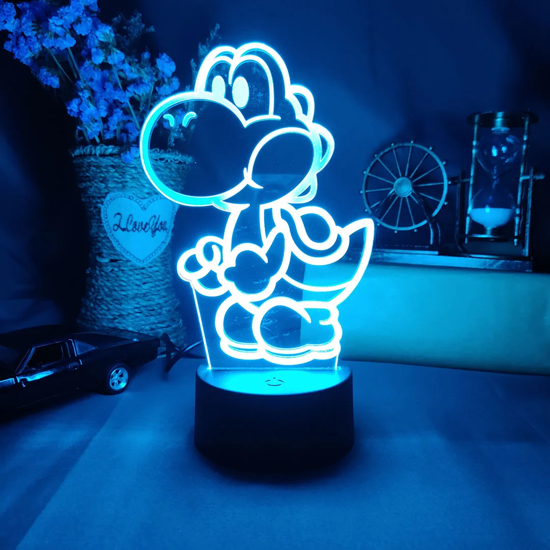 Harajuku Popular Funny Yoshi 3D Laser Acrylic Lamp 7 Color Changing Nightlight for Kids Bedroom Decoration Xmas Gift Desk Lamps