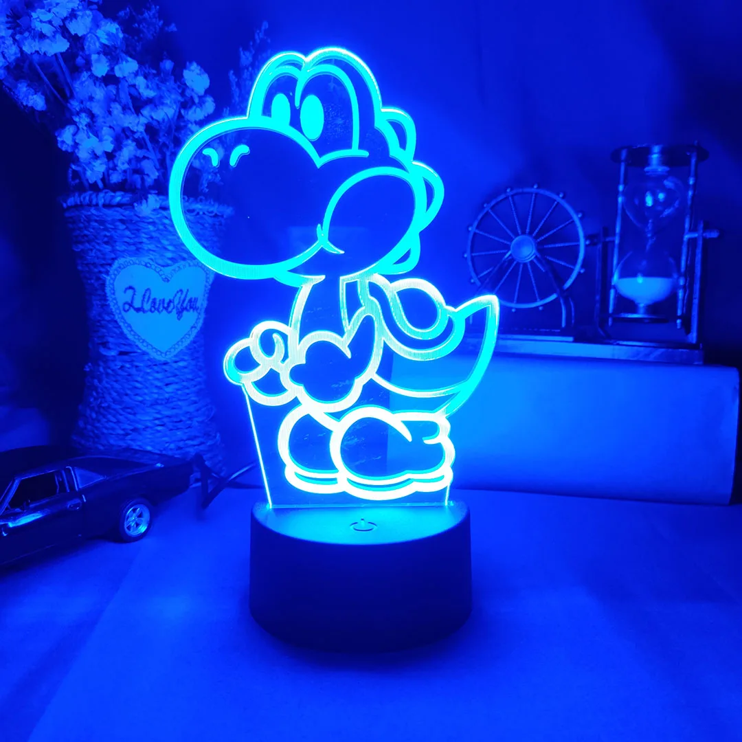 Harajuku Popular Funny Yoshi 3D Laser Acrylic Lamp 7 Color Changing Nightlight for Kids Bedroom Decoration Xmas Gift Desk Lamps
