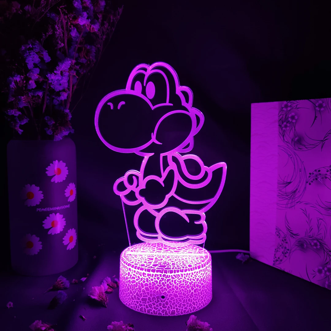 Harajuku Popular Funny Yoshi 3D Laser Acrylic Lamp 7 Color Changing Nightlight for Kids Bedroom Decoration Xmas Gift Desk Lamps