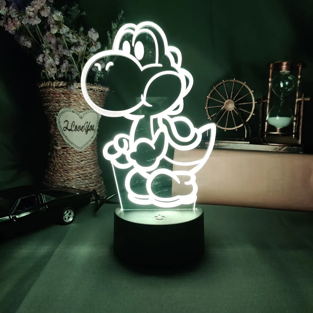 Harajuku Popular Funny Yoshi 3D Laser Acrylic Lamp 7 Color Changing Nightlight for Kids Bedroom Decoration Xmas Gift Desk Lamps