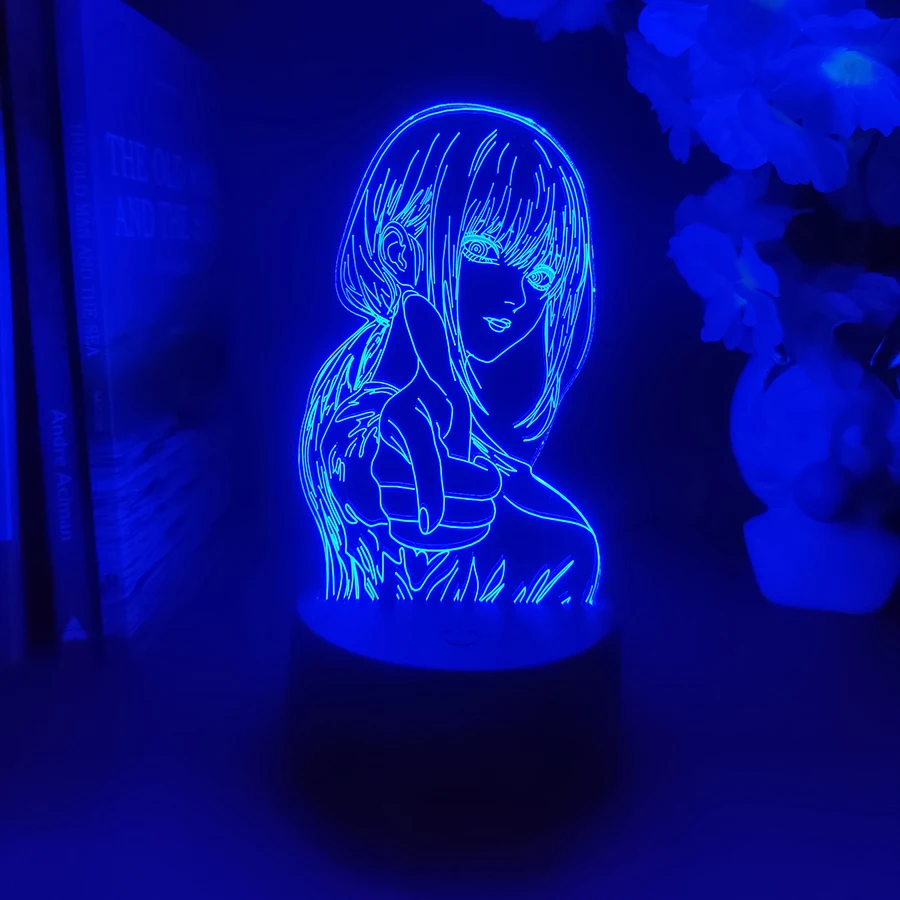 Colorful Anime Figure Nightlight Power 3D Lamp Denji Manga Lights Cute Makima Lighting Decoration Lamps for Bedroom Xmas Gift