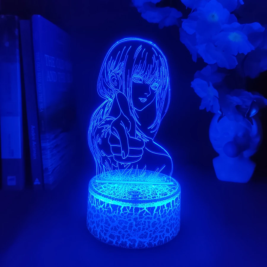 Colorful Anime Figure Nightlight Power 3D Lamp Denji Manga Lights Cute Makima Lighting Decoration Lamps for Bedroom Xmas Gift