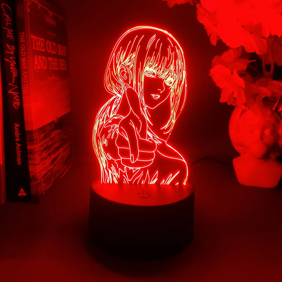 Colorful Anime Figure Nightlight Power 3D Lamp Denji Manga Lights Cute Makima Lighting Decoration Lamps for Bedroom Xmas Gift