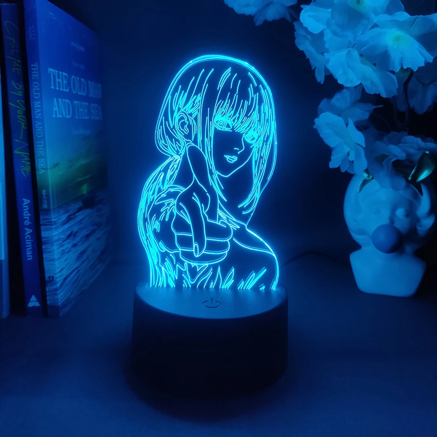 Colorful Anime Figure Nightlight Power 3D Lamp Denji Manga Lights Cute Makima Lighting Decoration Lamps for Bedroom Xmas Gift