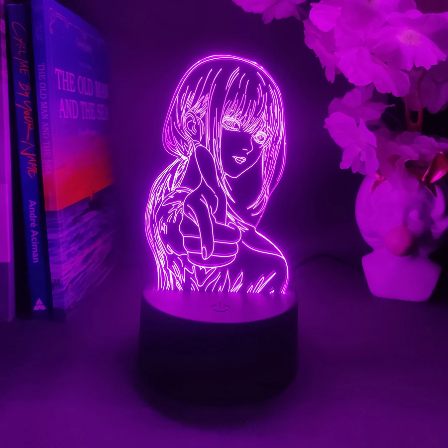 Colorful Anime Figure Nightlight Power 3D Lamp Denji Manga Lights Cute Makima Lighting Decoration Lamps for Bedroom Xmas Gift