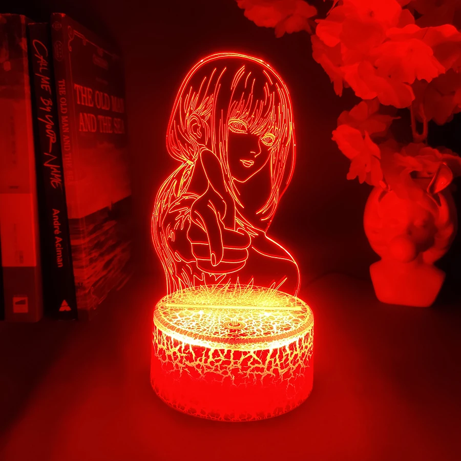 Colorful Anime Figure Nightlight Power 3D Lamp Denji Manga Lights Cute Makima Lighting Decoration Lamps for Bedroom Xmas Gift