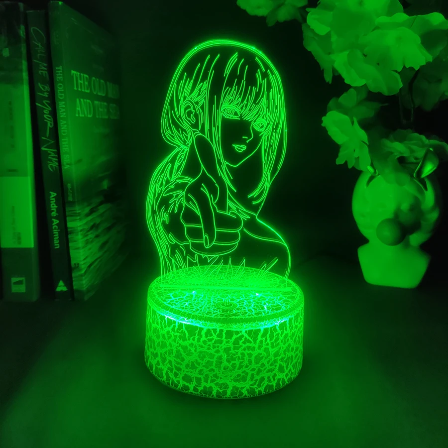 Colorful Anime Figure Nightlight Power 3D Lamp Denji Manga Lights Cute Makima Lighting Decoration Lamps for Bedroom Xmas Gift