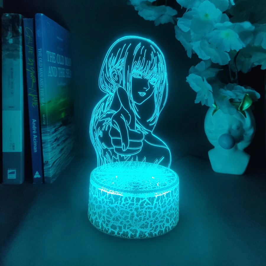 Colorful Anime Figure Nightlight Power 3D Lamp Denji Manga Lights Cute Makima Lighting Decoration Lamps for Bedroom Xmas Gift
