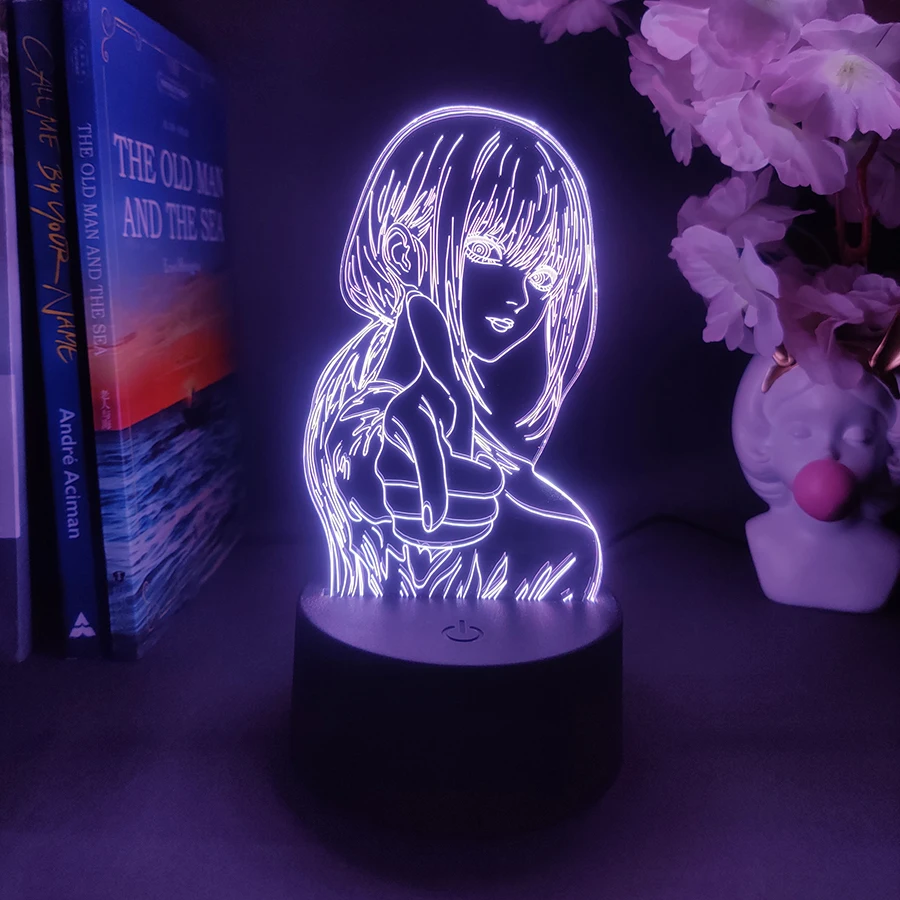 Colorful Anime Figure Nightlight Power 3D Lamp Denji Manga Lights Cute Makima Lighting Decoration Lamps for Bedroom Xmas Gift
