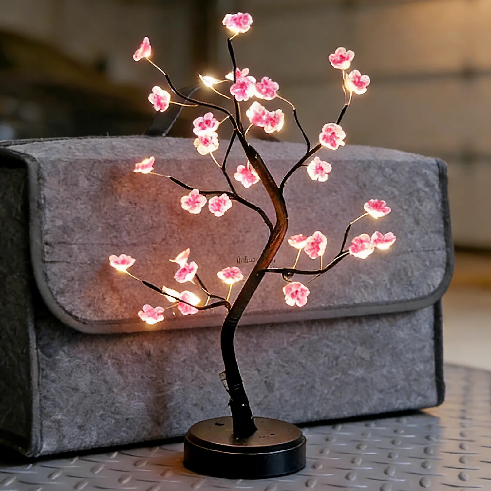 Table Pink Flower Night Light USB Battery Touch Switch Artificial Bonsai Cherry Blossom Desktop Tree LED Lamp Light Decoration