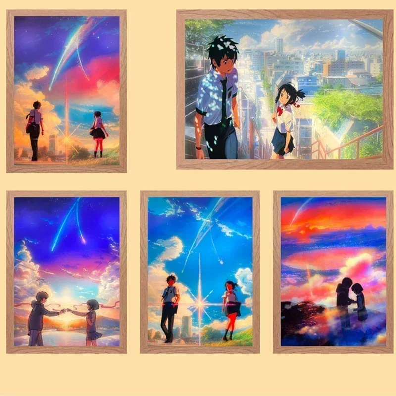 Your Name Light Painting Anime Night Light Photo Frame Cartoon Led Lights Bedroom Home Decor Ramadan 2025 Friend Gift Moon Lamp