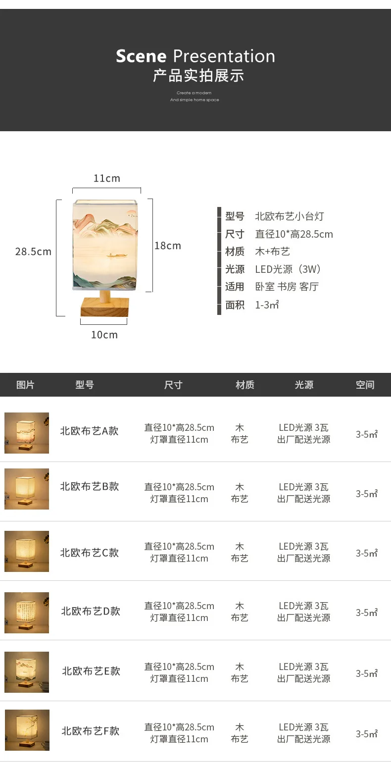 Square Cloth Cover Small Night Lamp near Decoration Bedroom Table Lamp Retro B & B Custom Remote Control Bedroom Light