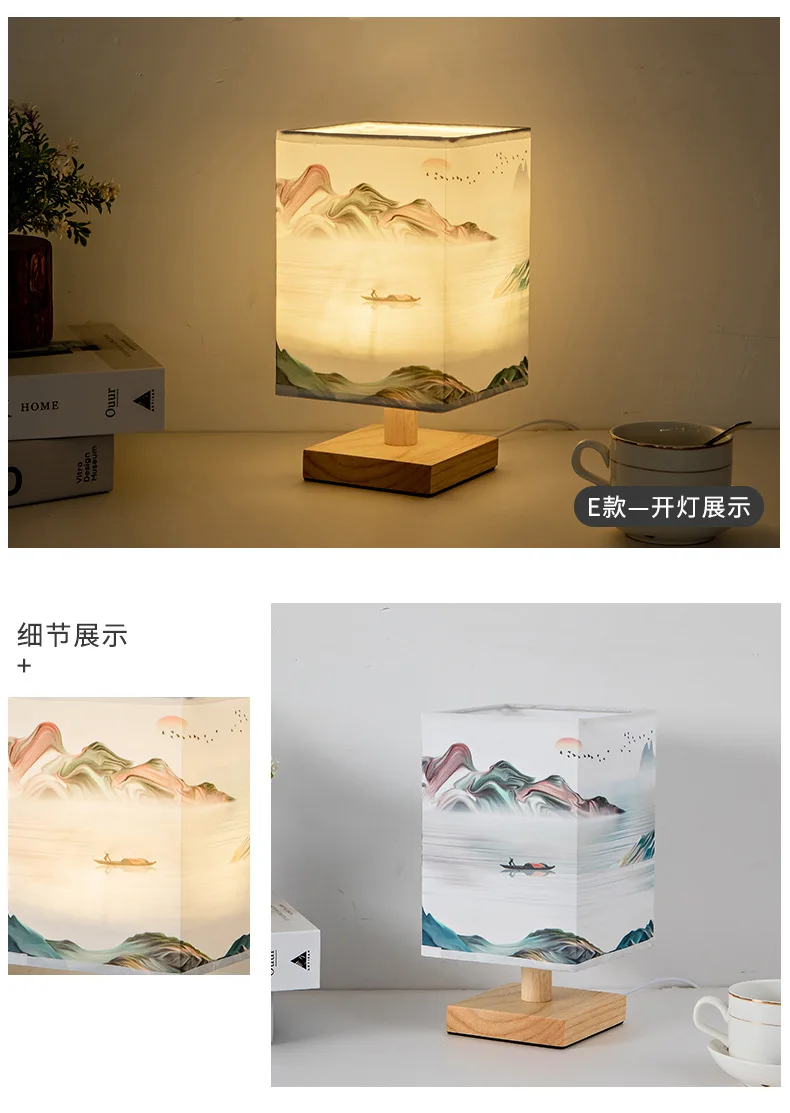 Square Cloth Cover Small Night Lamp near Decoration Bedroom Table Lamp Retro B & B Custom Remote Control Bedroom Light
