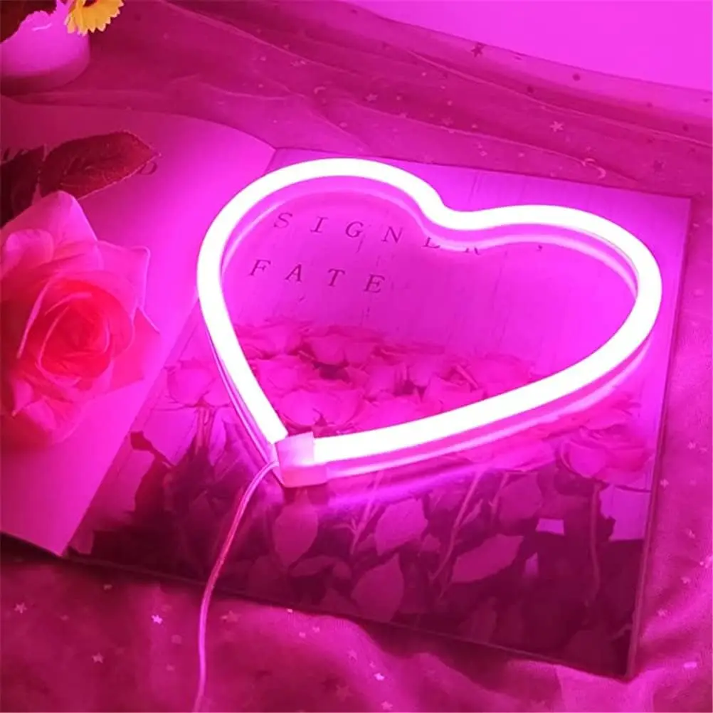 1PC Neon Heart Lights Pink Heart Neon Sign Heart Led Light Led Heart Lamp Heart Decorations For Home Hanging Heart Gifts Decor