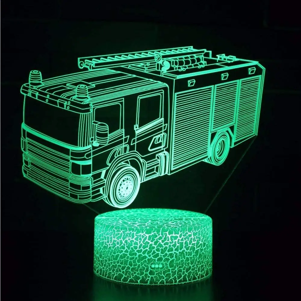 Nighdn 3D Fire Truck Night Lamp 7 Colors Changing USB Acrylic Optical Illusion LED Table Lamp Birthday Christmas Gift Kids Toys