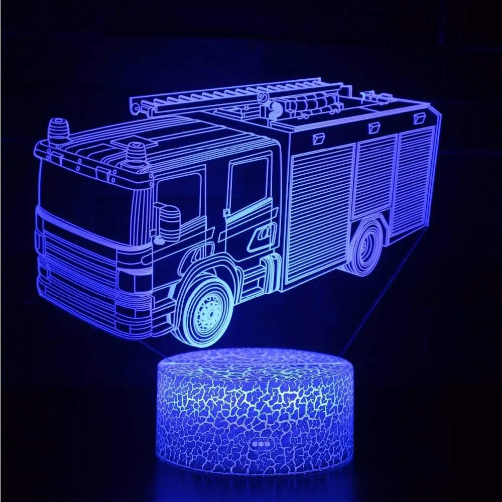 Nighdn 3D Fire Truck Night Lamp 7 Colors Changing USB Acrylic Optical Illusion LED Table Lamp Birthday Christmas Gift Kids Toys