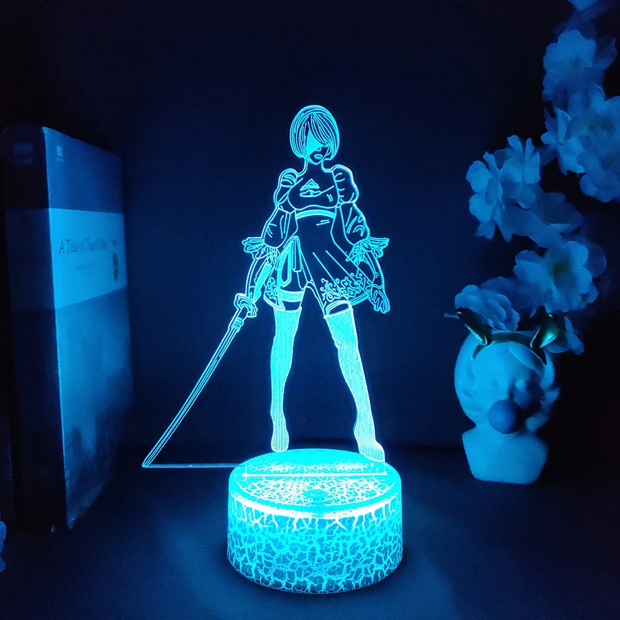 Nie-R YoRHa 2B Figure RGB Lamp Gamer Setup Decoration LED 7 Color Changing Nightlight Kids Gaming Room Desk Backlight