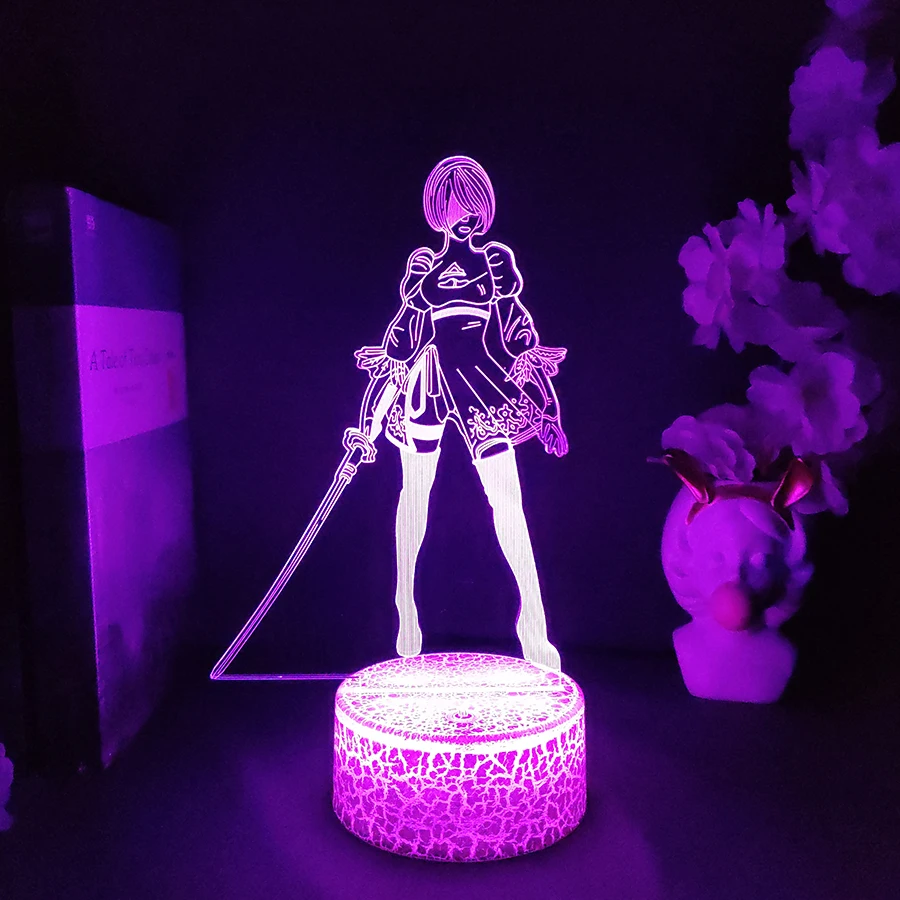 Nie-R YoRHa 2B Figure RGB Lamp Gamer Setup Decoration LED 7 Color Changing Nightlight Kids Gaming Room Desk Backlight
