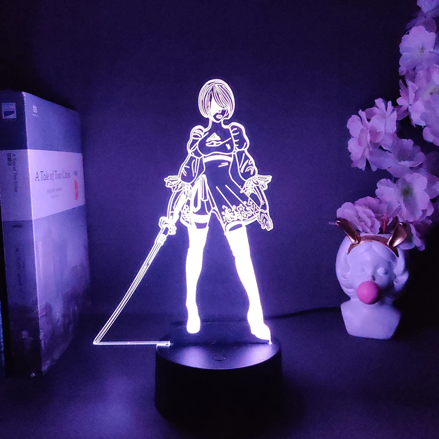 Nie-R YoRHa 2B Figure RGB Lamp Gamer Setup Decoration LED 7 Color Changing Nightlight Kids Gaming Room Desk Backlight