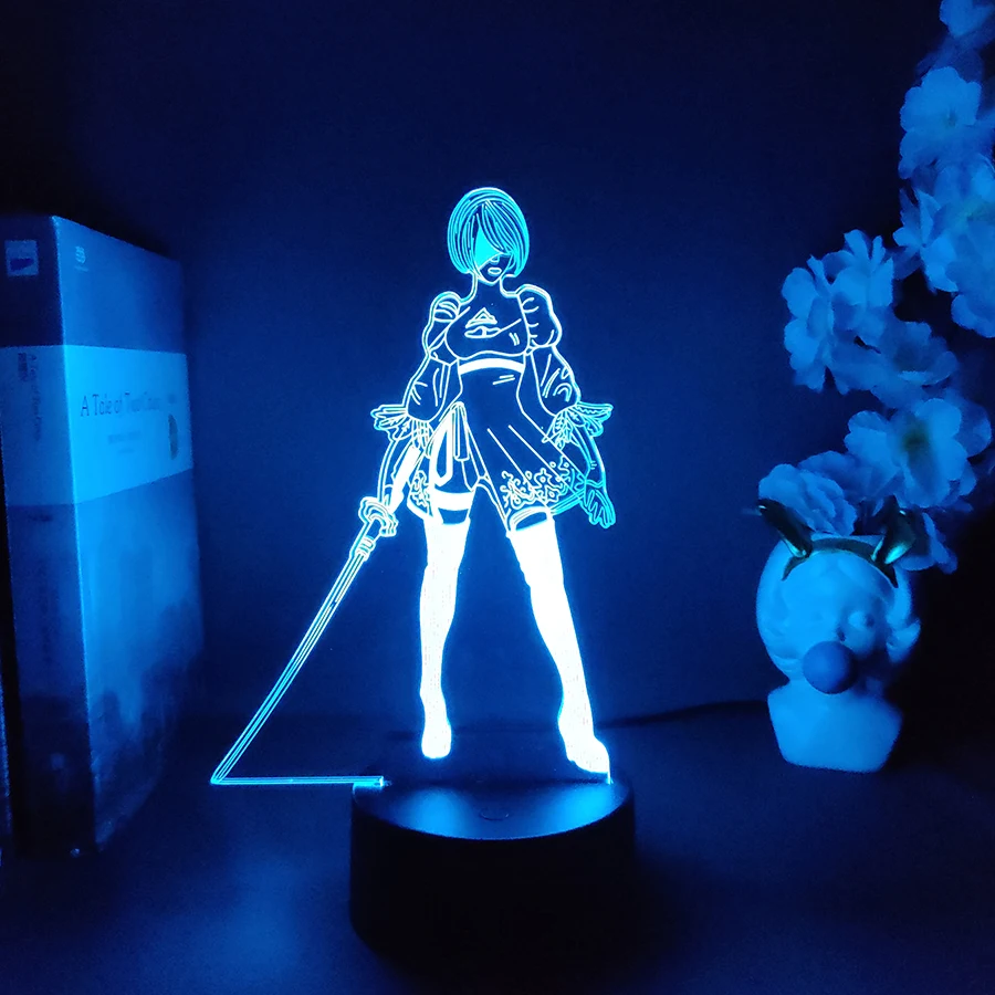 Nie-R YoRHa 2B Figure RGB Lamp Gamer Setup Decoration LED 7 Color Changing Nightlight Kids Gaming Room Desk Backlight