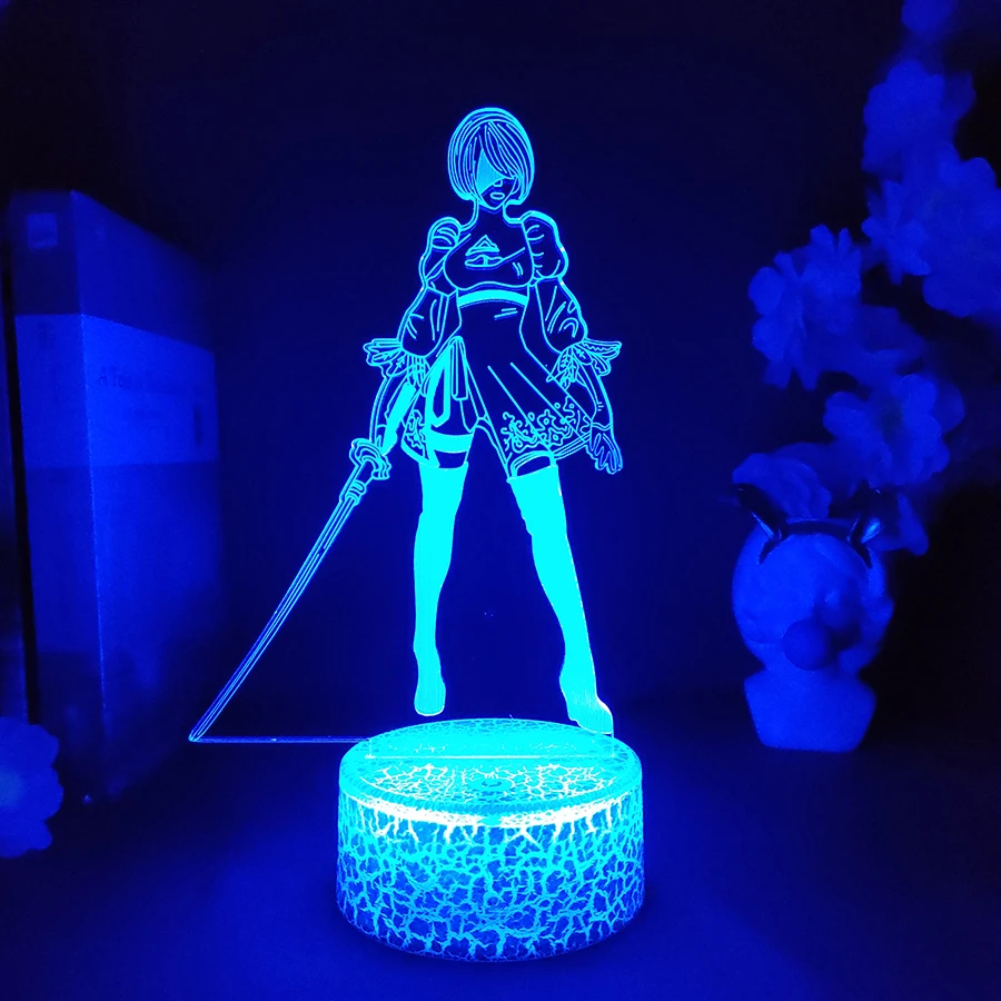 Nie-R YoRHa 2B Figure RGB Lamp Gamer Setup Decoration LED 7 Color Changing Nightlight Kids Gaming Room Desk Backlight