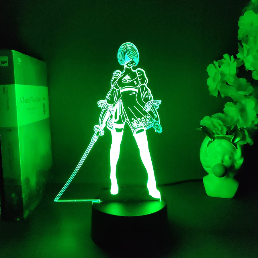 Nie-R YoRHa 2B Figure RGB Lamp Gamer Setup Decoration LED 7 Color Changing Nightlight Kids Gaming Room Desk Backlight