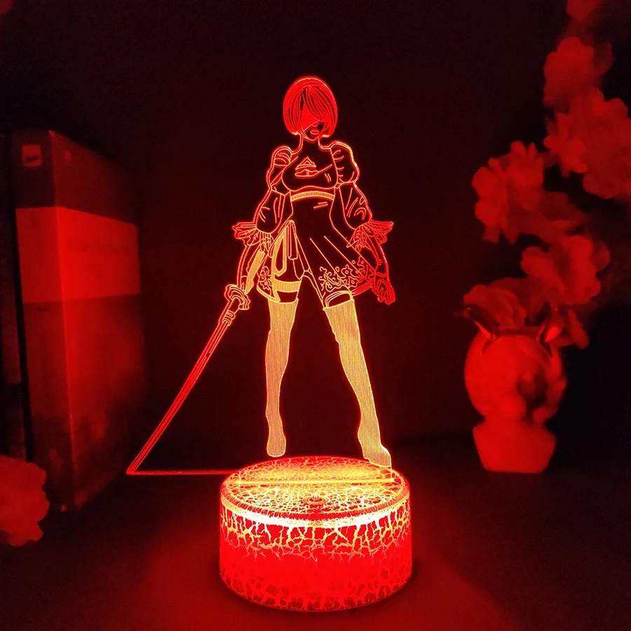 Nie-R YoRHa 2B Figure RGB Lamp Gamer Setup Decoration LED 7 Color Changing Nightlight Kids Gaming Room Desk Backlight