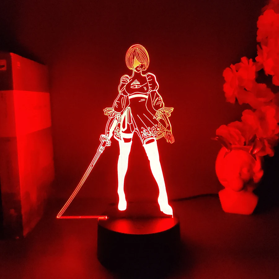 Nie-R YoRHa 2B Figure RGB Lamp Gamer Setup Decoration LED 7 Color Changing Nightlight Kids Gaming Room Desk Backlight