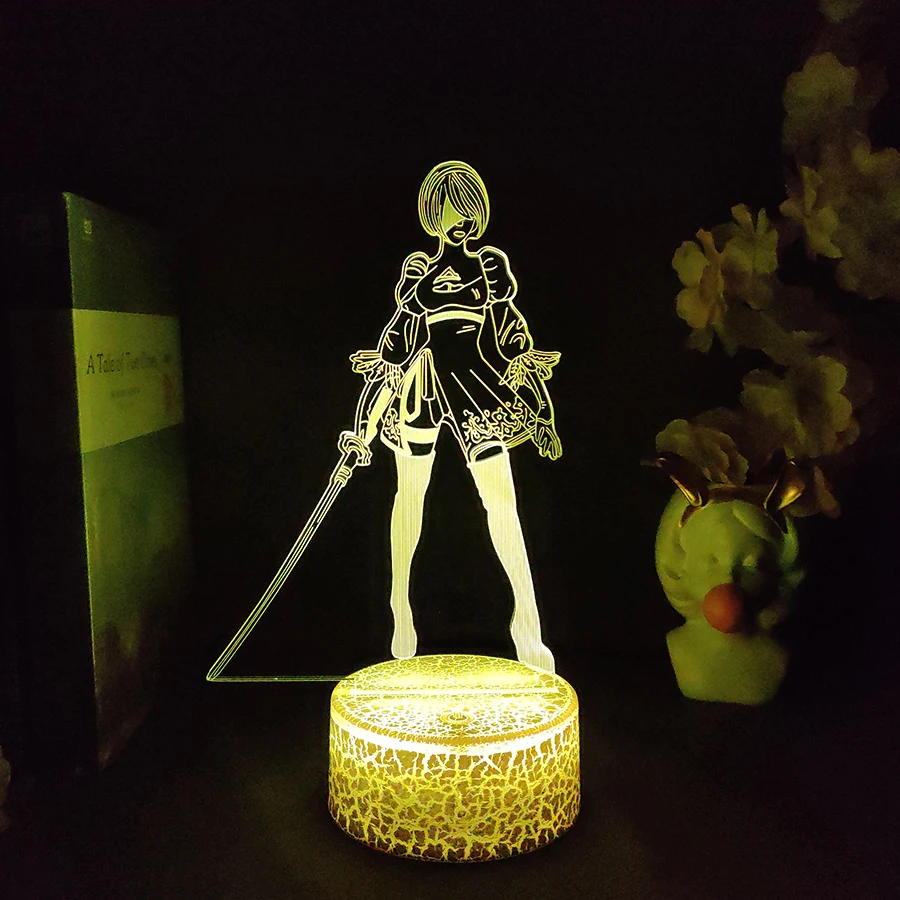 Nie-R YoRHa 2B Figure RGB Lamp Gamer Setup Decoration LED 7 Color Changing Nightlight Kids Gaming Room Desk Backlight