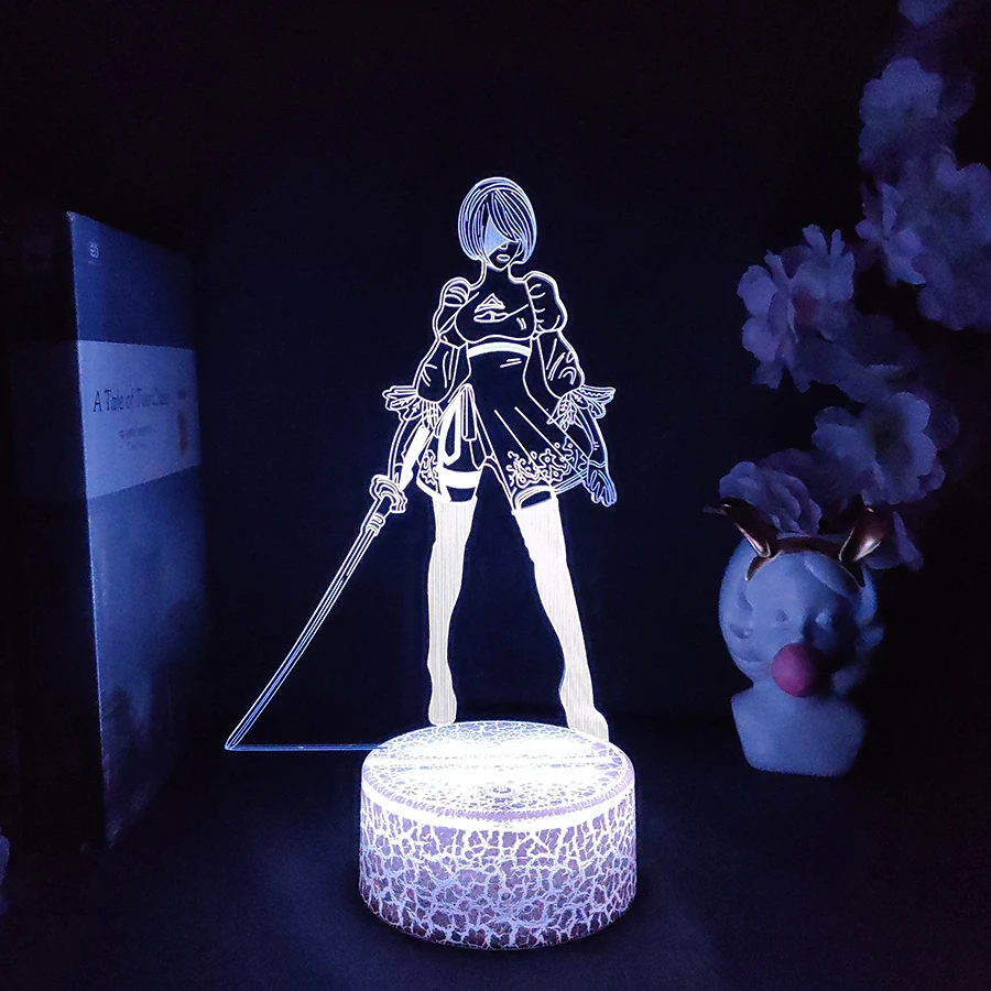 Nie-R YoRHa 2B Figure RGB Lamp Gamer Setup Decoration LED 7 Color Changing Nightlight Kids Gaming Room Desk Backlight