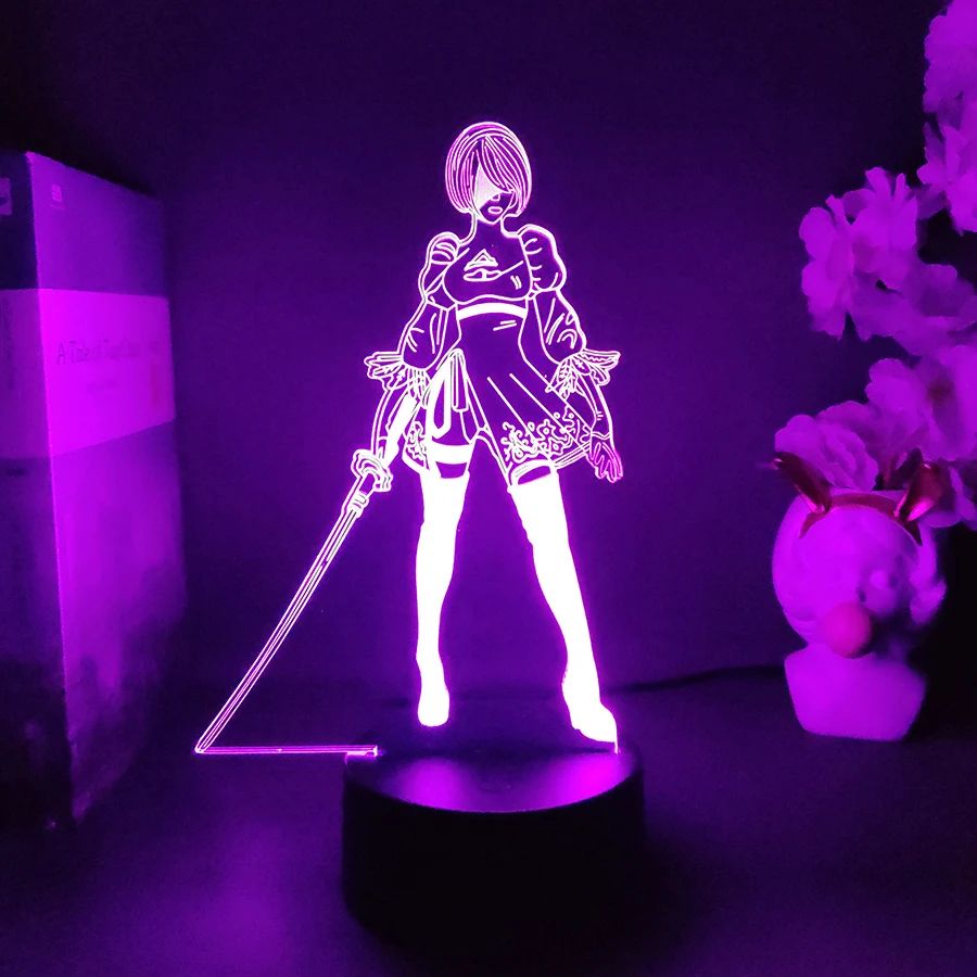 Nie-R YoRHa 2B Figure RGB Lamp Gamer Setup Decoration LED 7 Color Changing Nightlight Kids Gaming Room Desk Backlight